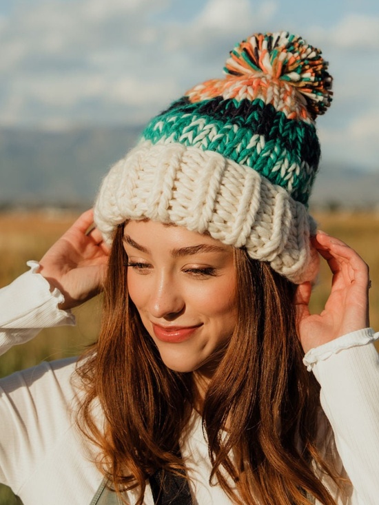 NEW Free People Tide Stripe Knit Pom Beanie Ivory main image 16
